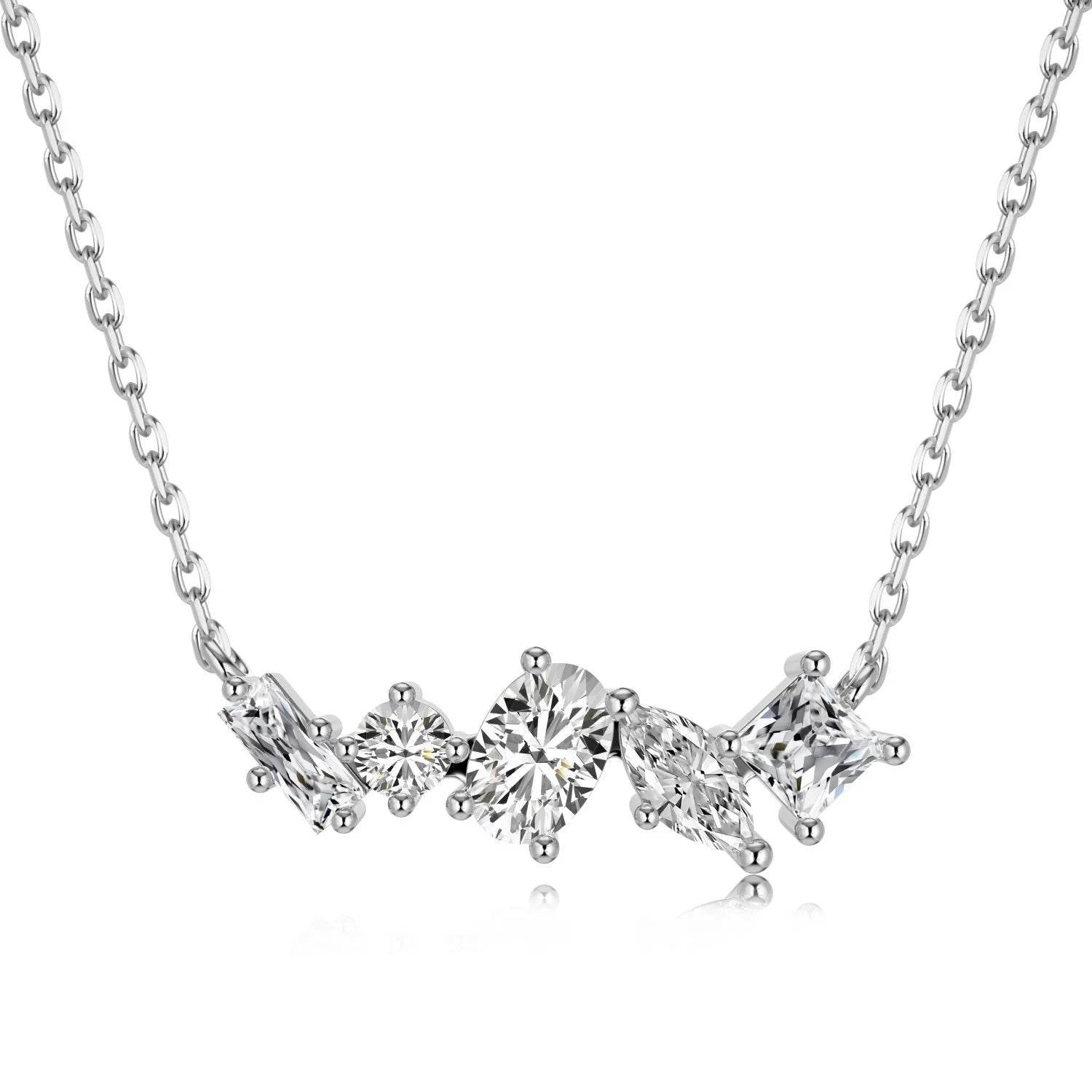 Dylam Romantic Geometric Necklaces S925 Silver Hypoallergenic Non Tarnish Bar Irregular Shape 5A Zirconia Women Pendant Necklace