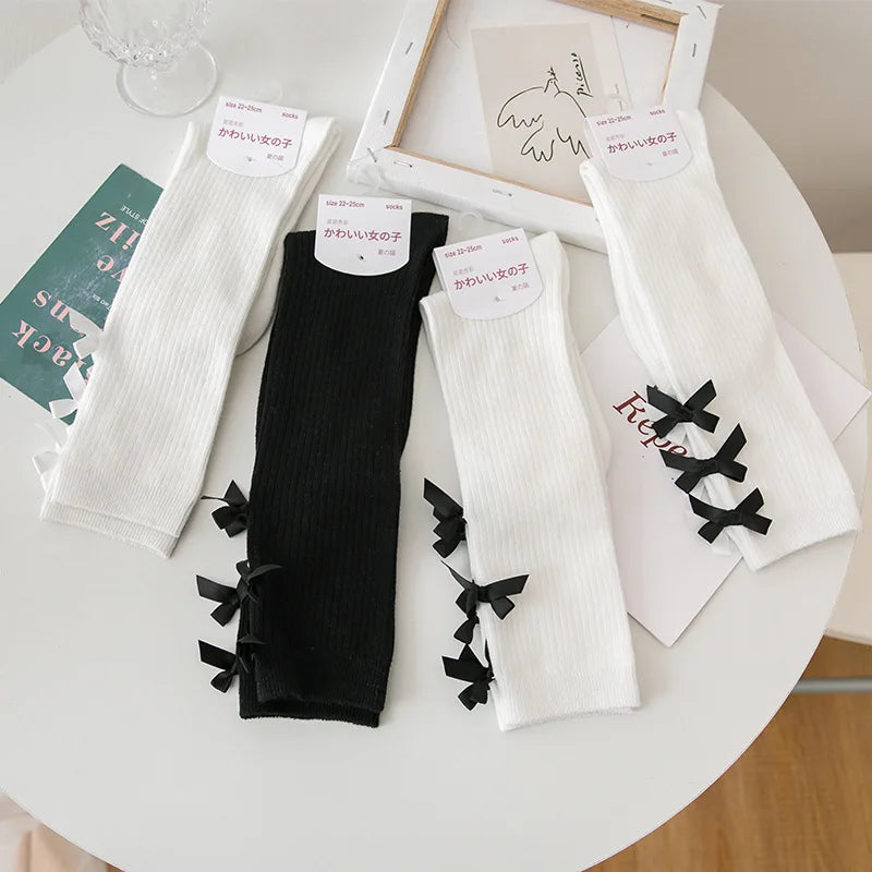 Hot Sell Japanese Female Bow Calf Socks  Summer Cotton Thin Color Slouch Socks for Women