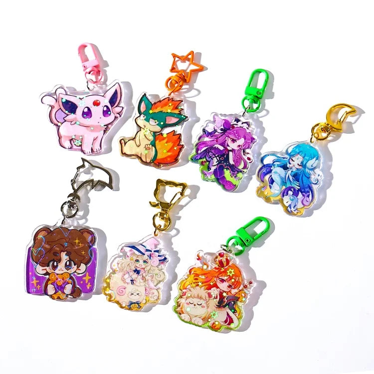 2026 Custom High Quality Transparent Acrylic Keychain UV Printed Logo Dripping Laser Style Cartoon Anime Design