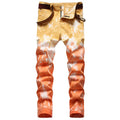 Fashion Men Colorful Street Jeans Mens Slim Tie-dye Straight Biker Jeans Male Denim Casual Cotton Pants Four Season Trousers