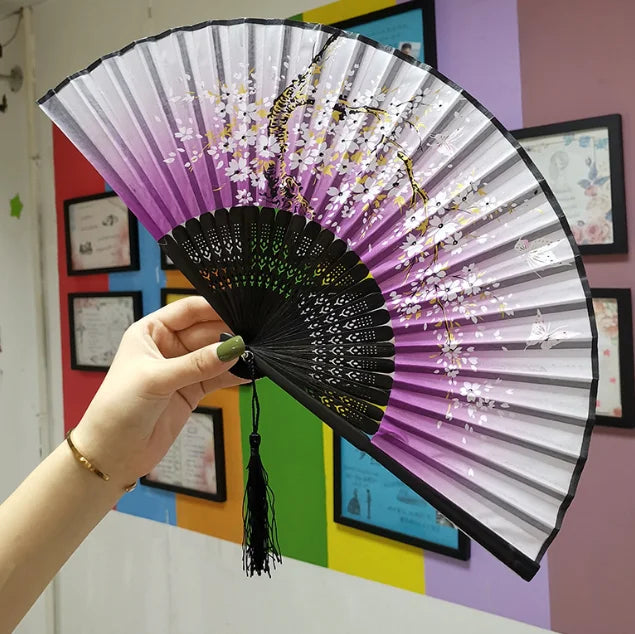 Bamboo Fold Fan Student Fan Chinese Style Flower Design Portable Zhejiang
