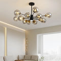 Modern Simple Style Smoky Grey&amber Round Ring Ball LED Chandelier Lighting High Ceiling Lamp for Loft Villa