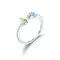 Abiding Natural Sky Blue Topaz Peridot Stone Jewelry Open 925 Sterling Silver Engagement Ring Women for Bridal Wedding