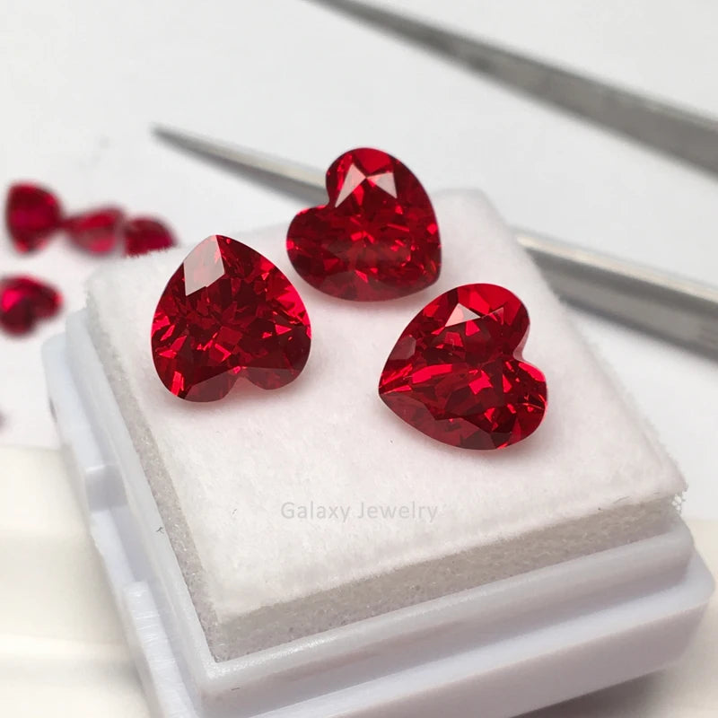 Good Quality Lab Ruby Fancy Shape Heart Cut Pigeon Blood Red Loose Gemstone Various Size Red Ruby for Lab Grown Ruby Rings