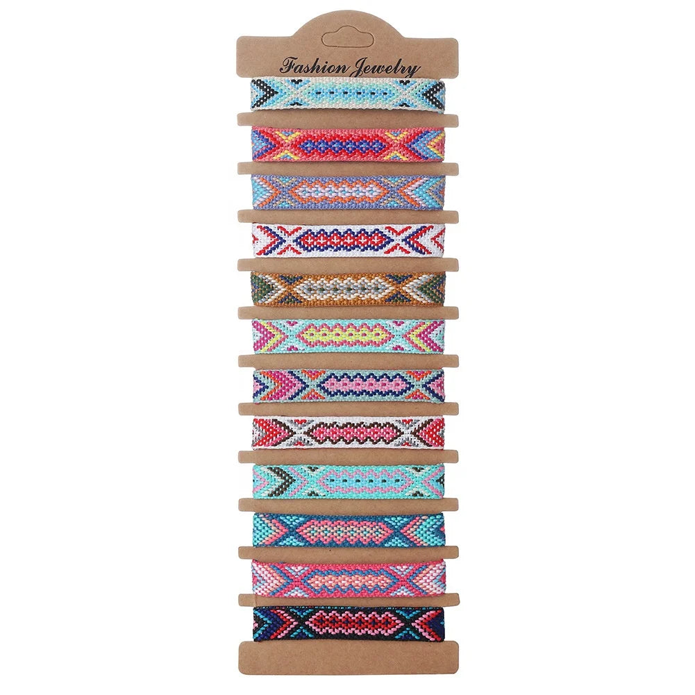 Adjustable Nepal Woven Friendship Bracelet 12pcs Fashion Charm Bracelets with Sliding Knot Closure