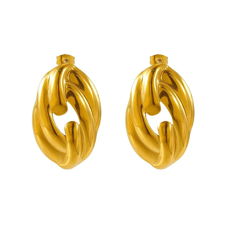 Exaggerated Stainless Steel 18K Gold Plated Trendy Chunky Imitation Pearl Heart-shaped Oval Stud Earrings Women Third Party