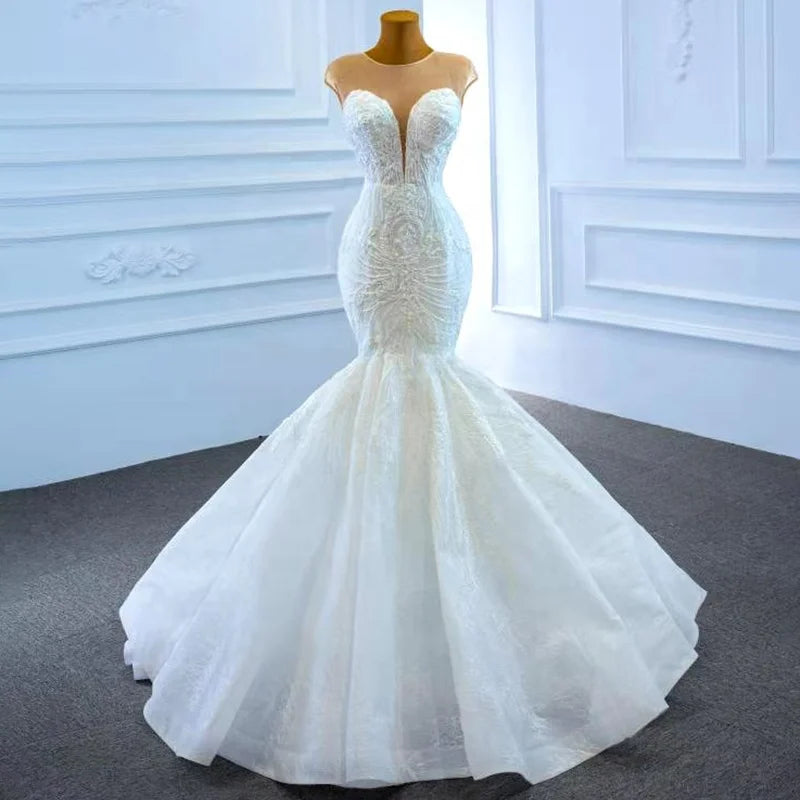 Jancember RSM67213 2020 Latest Lace Appliqued Designs  Mermaid Wedding Gown Dresses