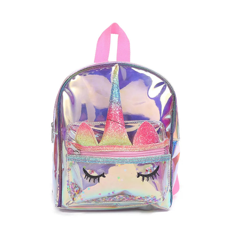 Wholesale OEM Fashion Korean Unicorn Girls School Customize Cute Laser PVC Holographic Backpack for Students
