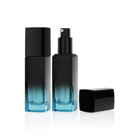 Penghuang Design 30ml 60ml Squares Skin Care Serum Glass Bottle Pump Sprayer Black Frosted Glass Moisture Lotion Bottle