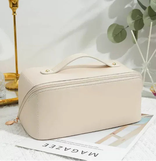 Waterproof Large Capacity Travel Makeup Bag Portable Leather Pouch with Handle Fashionable Girls PU Toiletry Cosmetic Case