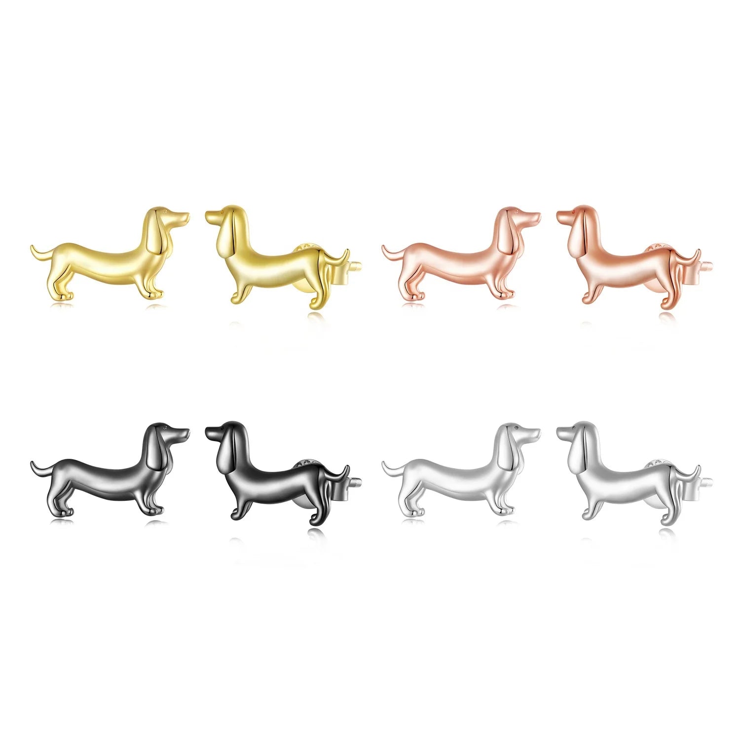 100%925 Sterling Silver Dachshund Dog Ear Studs for Women Fashion Jewelry Dog Earrings Rose Gold Jewelry Wedding Gift SCE1535