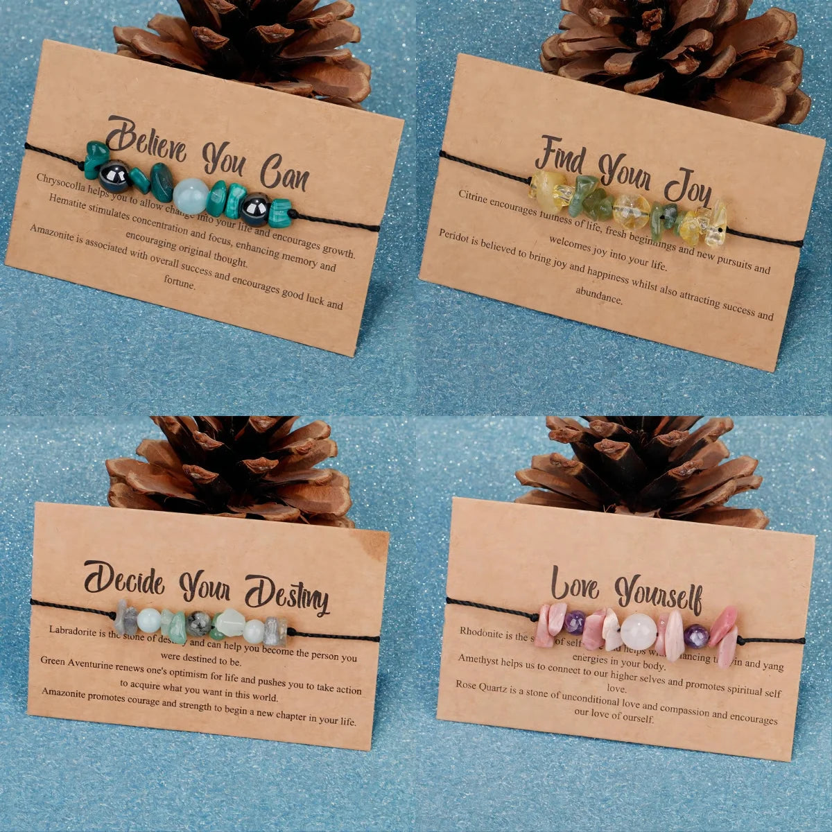 Fortune Wish Spiritual Friendship Elastic Gemstone Crystals Beaded Healing Stones Bracelet