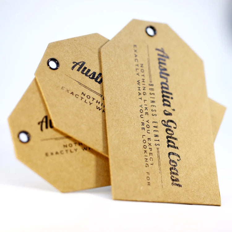 Hangtag Labels Custom Die Cut Printed Brand Name Logo Kraft Recycled Price Paper Hang Tag for Denim Jeans Jacket