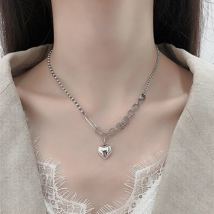 Korean Version Vintage Love Peach Pendant Necklace Personality Sweater Chain 925 Sterling Silver Necklace Jewelry for Women