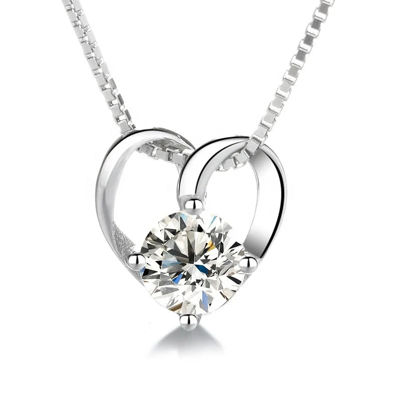 DDC13 925 Sterling Silver White Purple 4A Zircon Wedding love Heart Pendant for Necklace Wholesale for Valentine's Day