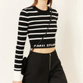 OEM Custom Make Crew Neck Black and White Stripes Sweater Long Sleeves Letters Pattern Knitted Sweater