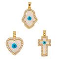 Diy Punk Jewelry Copper Gold Plated Zirconia Accessories Geometric Palm Heart Cross Evil Devil Eye Pendant for Jewelry Making