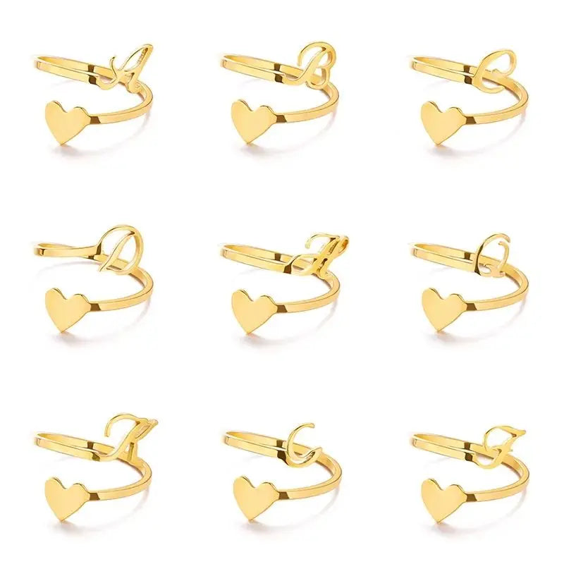 Wholesale Simple A-Z Gold Plated Letter Ring Adjustable Stainless Steel Rings for Women Stylish Inlay Setting for Anniversaries