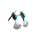 Antique Silver Alloy Leaf-Inlaid Turquoise Stone Dangle Earrings Hot Selling Personalized Drop Earrings for Weddings