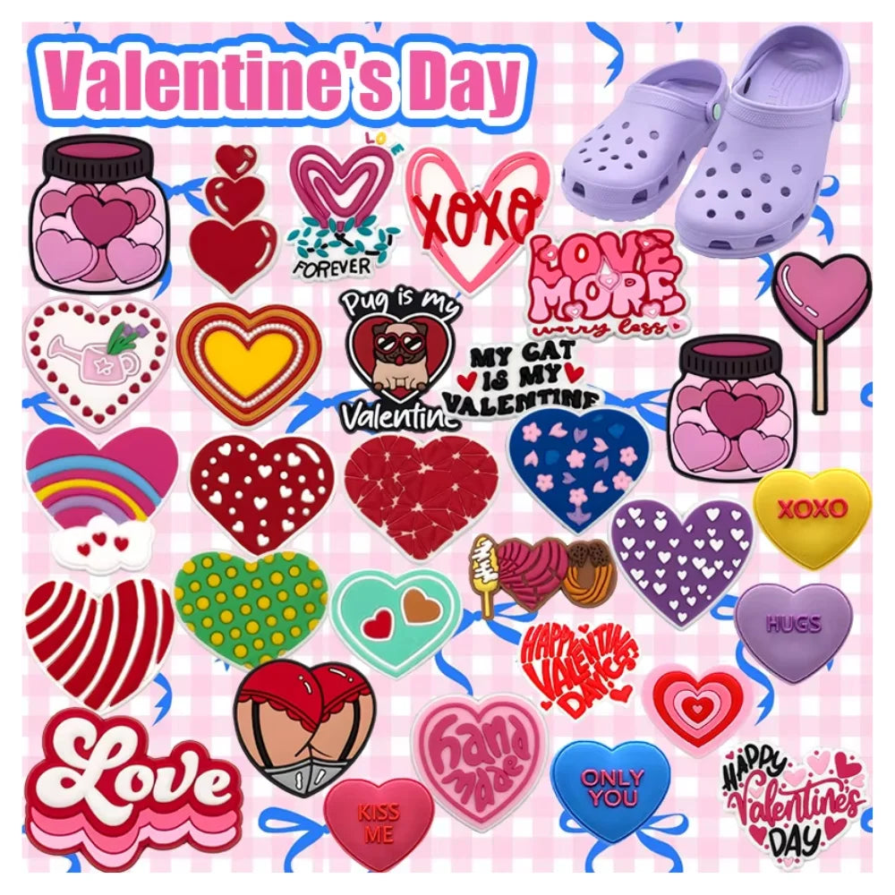 Customized Wholesale Valentine's Day 2D Diy Adult Clog love Accessory Hug Shoe Decoration Heart Shape Chocolate Candy Shoe Charm