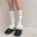 Winter Girl Crochet Warm Knee High Long Boot Socks Lace Cable Knit Women Ruffle Leg Warmers