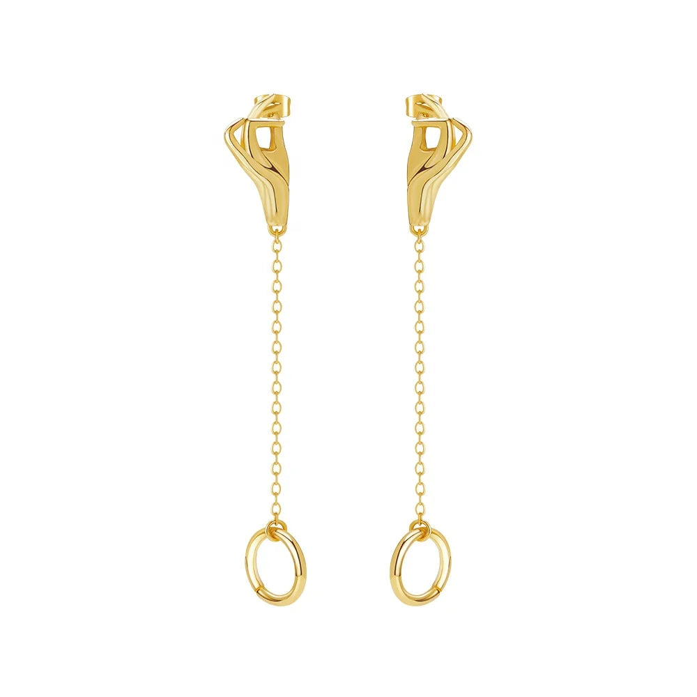 Original Design 18K Gold Plated Brass Jewelry New Piercing Hand Ear Studs Round Drop Earrings for Women Party Earrings E231492
