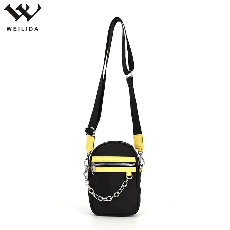 High Quality Custom Black Square Nylon Chain Crossbody Belt Fashionable Man Messenger Bag