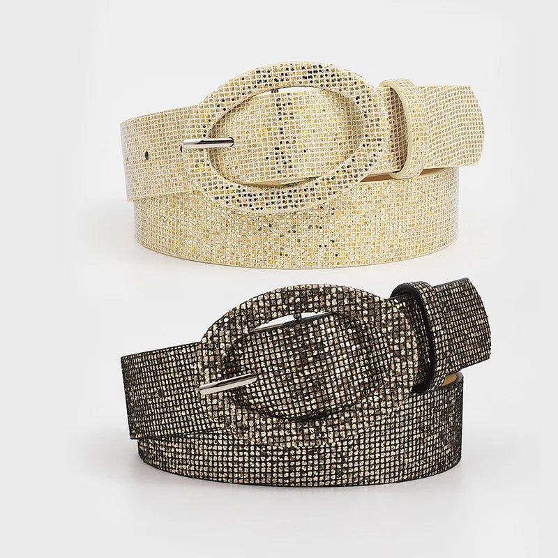 Women Shiny Sequins Waist Belt Bling Leather Skinny Belt Jeans Dress Belt for Girls Ladies