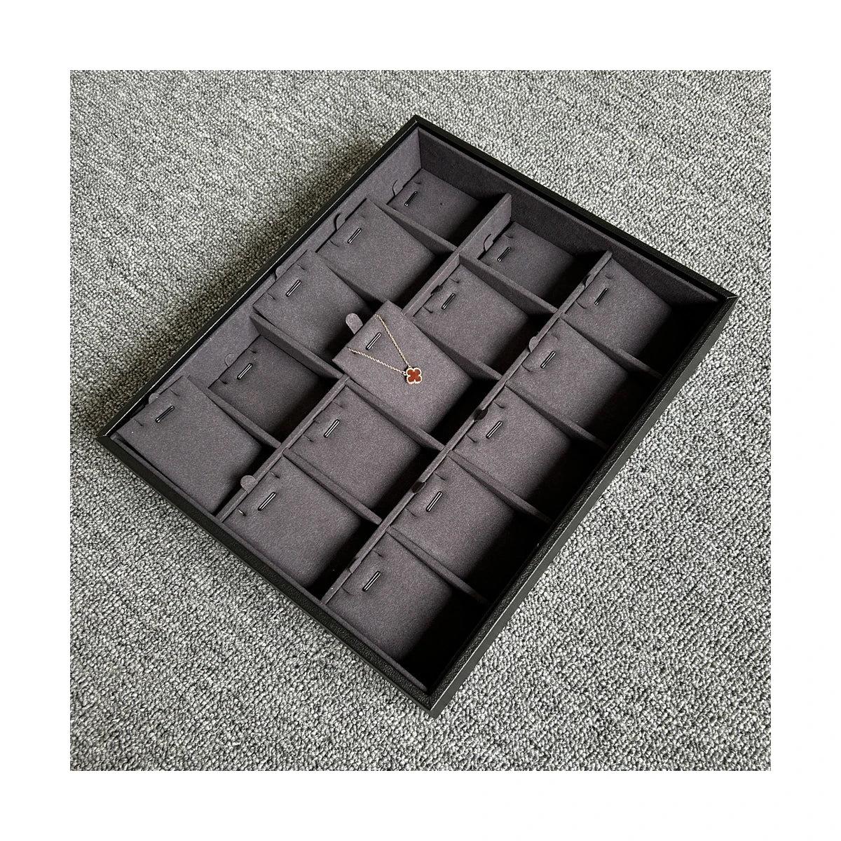 Custom Luxury Wooden Leather Velvet Material Storage Display Jewelry Tray Racks Stand Sets