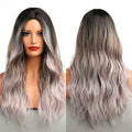 Wigs Factory natural hair wig Ombre Grey to White Long Hair Daily Natural Wavy Heat Resistant Fiber for wig vendors