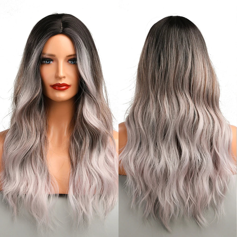 Wigs Factory natural hair wig Ombre Grey to White Long Hair Daily Natural Wavy Heat Resistant Fiber for wig vendors