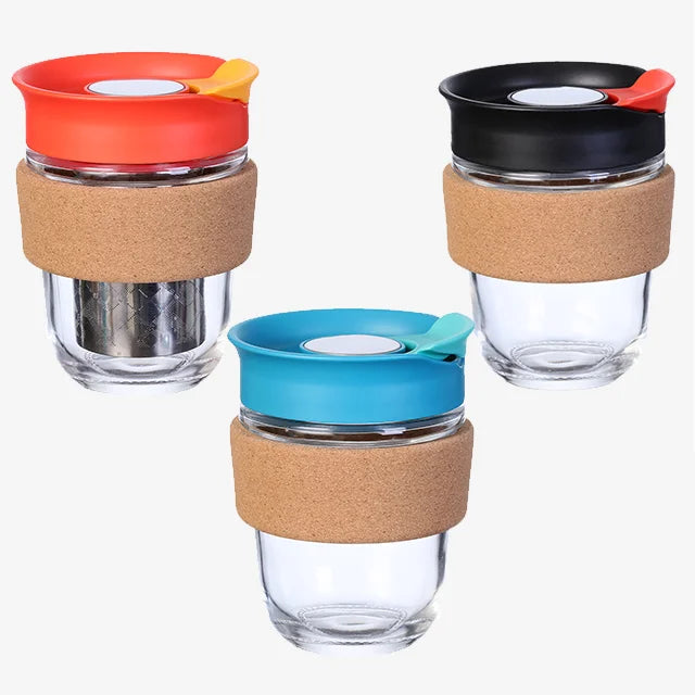 2022 New Design Borosilicate Glass Coffee Tea Beverage Mug with Lid Reusable Travel Portable Bottle 360ml