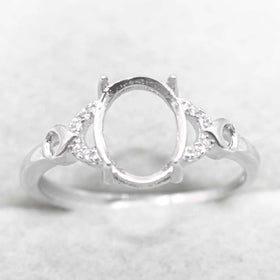 Sterling Silver 8*10mm Semi Mount Ring Empty Frame Blank Support Setting S925 Base Holder Without Center Stone for DIY Inlay