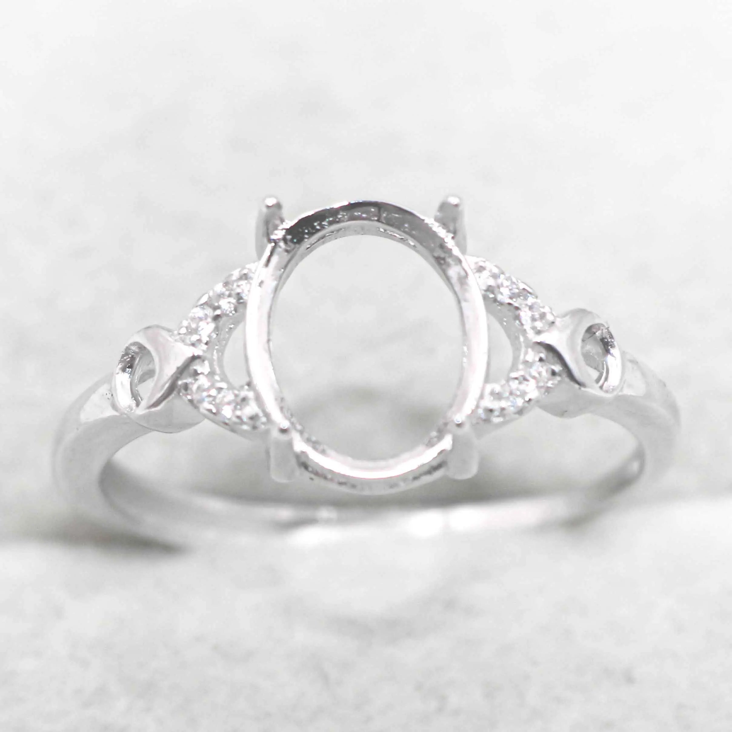 Sterling Silver 8*10mm Semi Mount Ring Empty Frame Blank Support Setting S925 Base Holder Without Center Stone for DIY Inlay