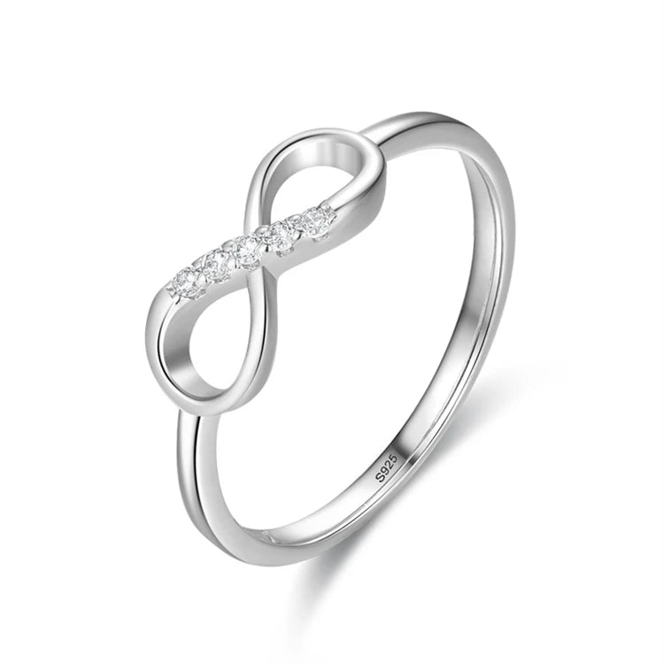 Fashion Trendy Jewelry 925 Sterling Silver CZ Diamond Ring Women Infinity Love Thin Ring