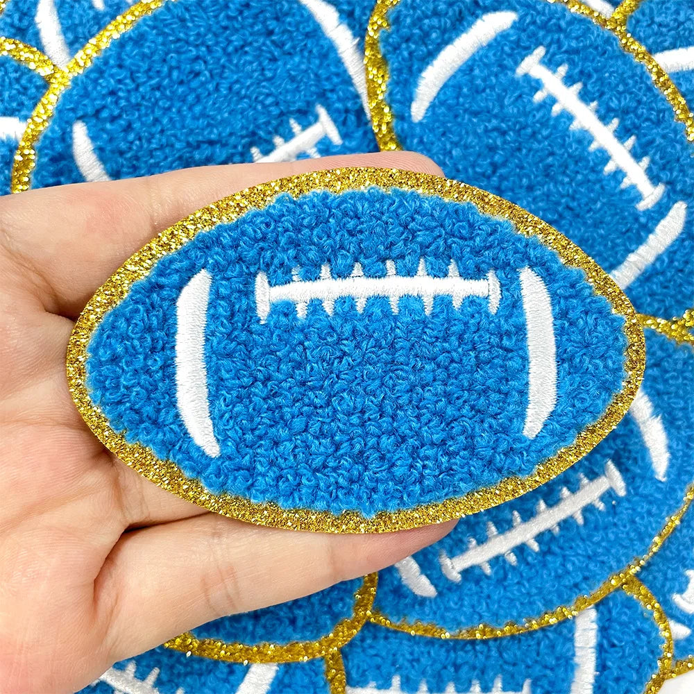 New Hot Iron on Glitter Edge Chenille Embroidered Blue Softball  Patch for Hat Hoodies Decoration