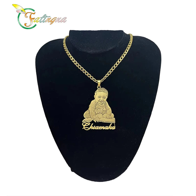 Fatingna Stainless Steel Necklace Custom Photo Necklace Custom Picture Nameplate Pendant Necklace for Kids Custom Memory Jewelry