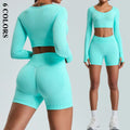 Women's Seamless High Waist Elastic Waist Sports Crop Top & Shorts Set Lightweight Breathable Nylon Butt Scrunch