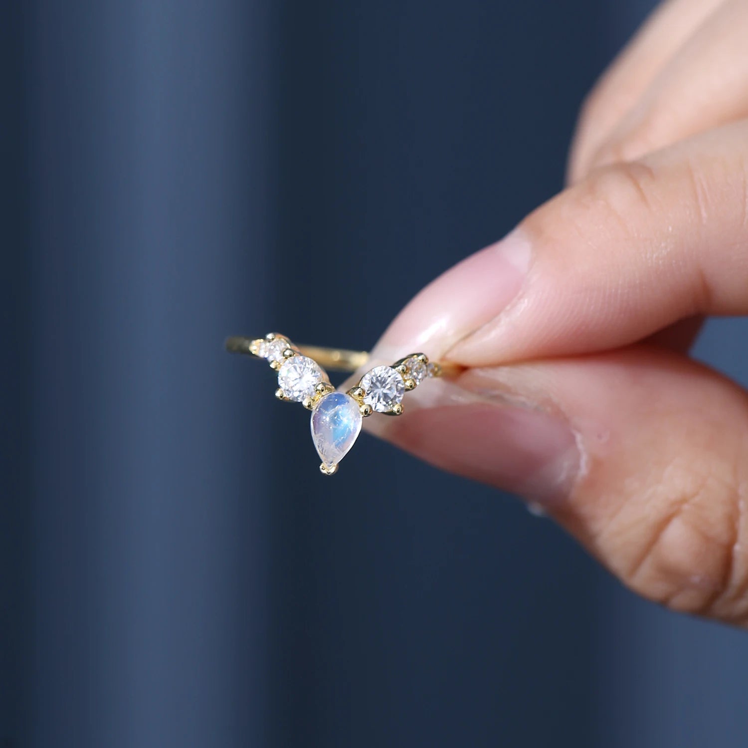 OL0933 Luxury Jewelry Customization Engagement Rings Tarnish Free 925 Sterling Silver Gold Plated Moonstone Ring