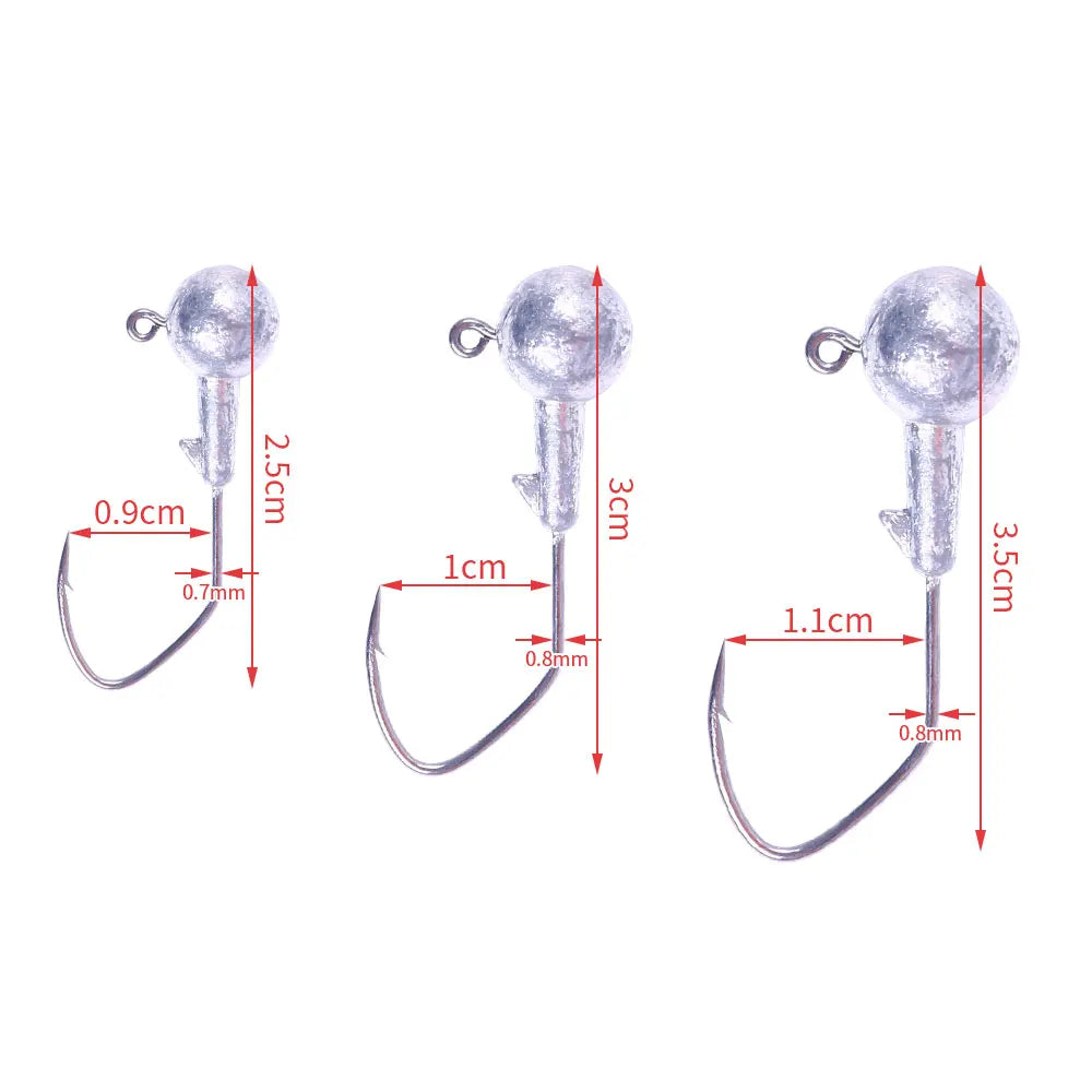 Wholesale JI031 1.75g 3.5g 5.25g Round Ball Shape Lead Jig Head Barbed Fishing Hooks