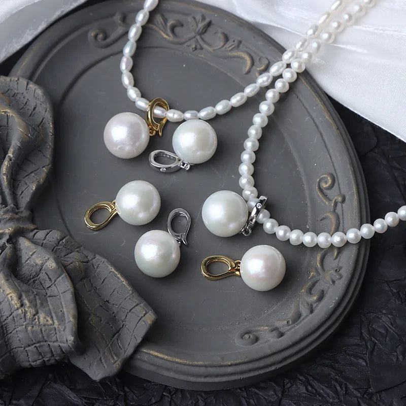 11-12mm Round Edison Universal Clasp S925 Silver Natural Freshwater Pearl Pendant