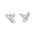 Pearl Earrings 925 Sterling Silver Cubic Zirconia Pearl Gold Simple Fish Tail Stud for Women Fine Jewelry Wholesale