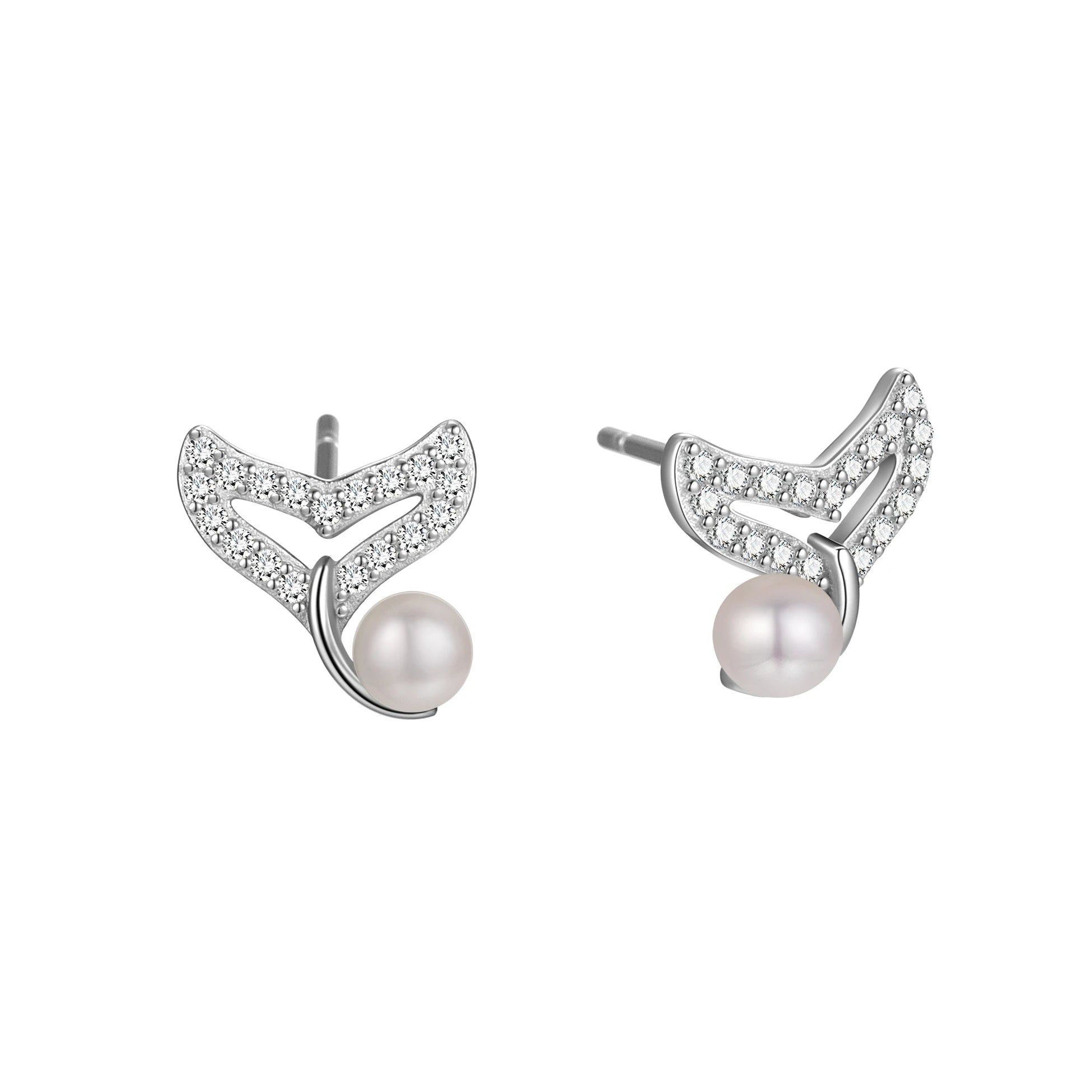Pearl Earrings 925 Sterling Silver Cubic Zirconia Pearl Gold Simple Fish Tail Stud for Women Fine Jewelry Wholesale