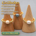 Go2BoHo Real White Freshwater Pearl Ring Fashion Solitaire Jewelry Gold Filled Round Beads Finger Rings for Women Jewellery Gift