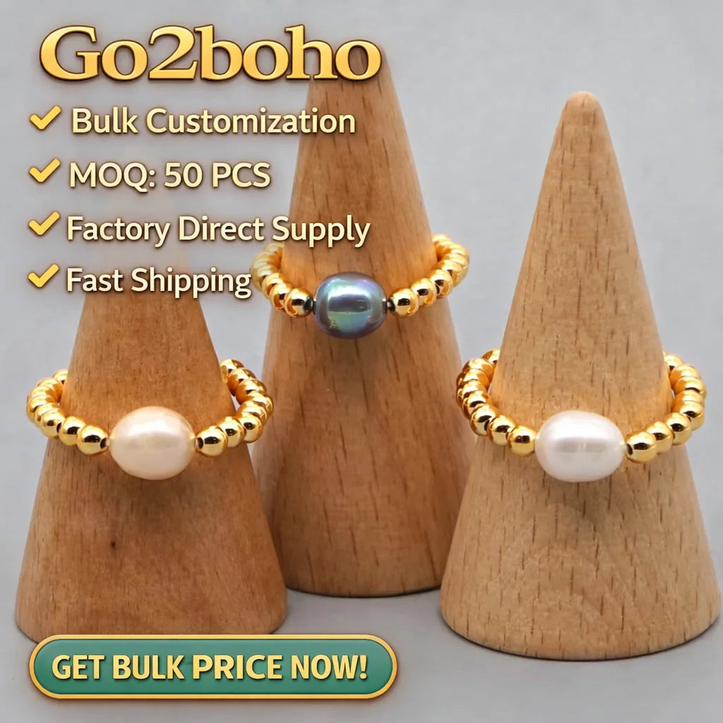 Go2BoHo Real White Freshwater Pearl Ring Fashion Solitaire Jewelry Gold Filled Round Beads Finger Rings for Women Jewellery Gift