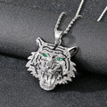 Hip Hop Costume Jewelry Non Tarnish Stainless Steel Rhinestone Iced Exaggerated Green Eyes Tiger Head Pendant Necklace for Men