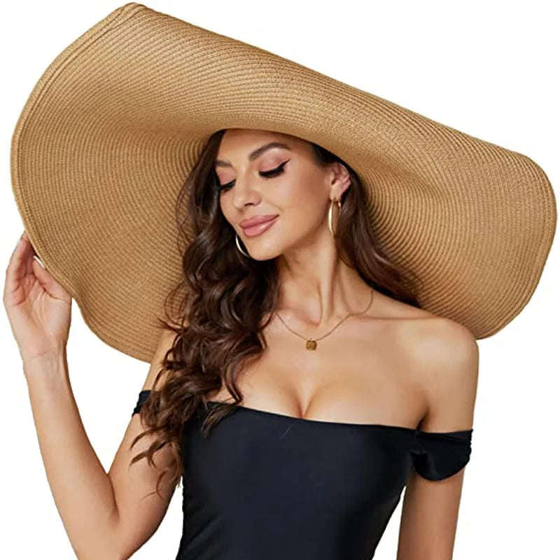 16 Colors Trendy Women Extra Large 70CM 28" Summer UV Protection Sun Beach Cap Wholesale Foldable Wide Brim Floppy Straw Hats