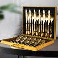 24pcs Multicolor High Grade Stainless Steel Dinnerware Set Gold Rose Gold Rainbow Black Flatware in Brown Box Oven Safe Gift Box