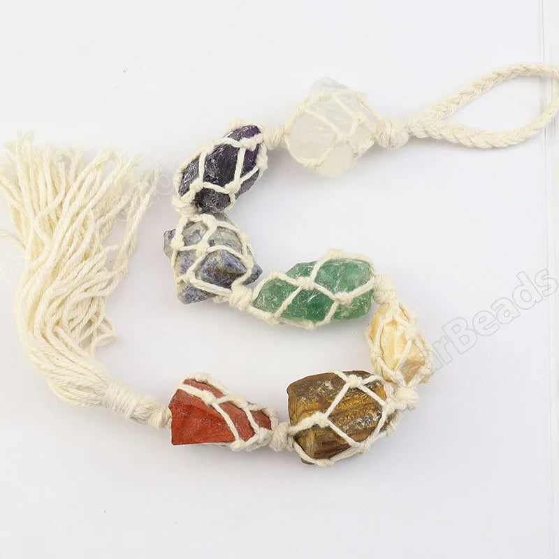 Natural 7 Chakra Crystal Car Hanging Tumble Stone Freeform Raw Seven Chakras Nugget Gemstone Craft for Home GIft Decoration