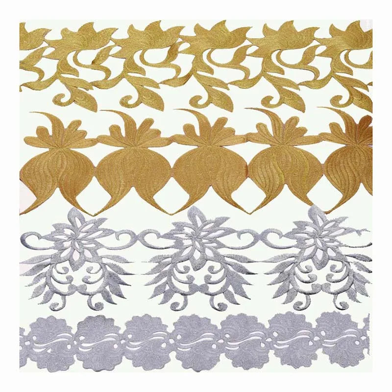 Diy Garment Embellished Textile Lace Ribbon Embroidery Gold Silver Metallic Webbing Dress Costume Iron-on Cuff Border Trims